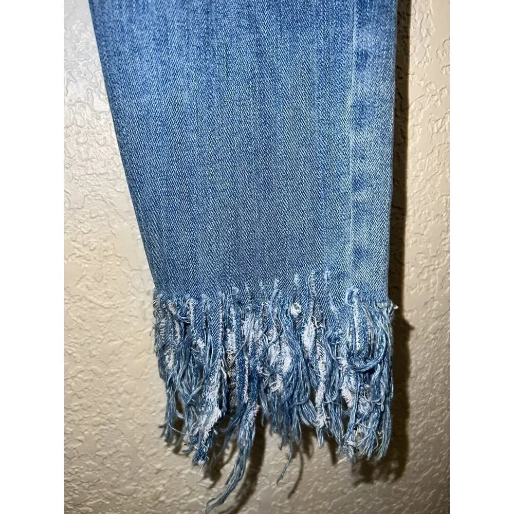 𝅺FREE People Denim Jeans Light Wash Raw shred Hem Distressed 25” (M)